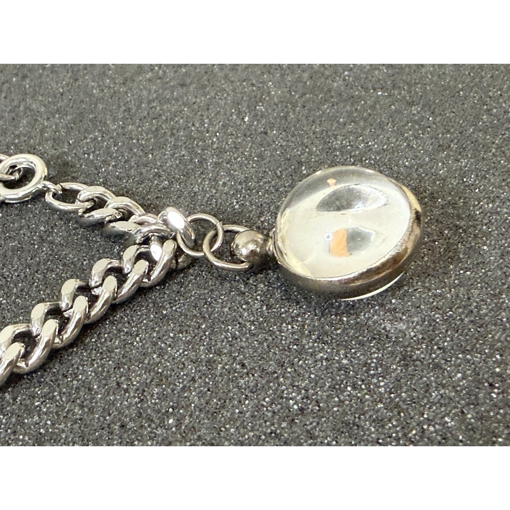 Vintage Mustard Seed Charm Bracelet Round Glass Dangle Silver Tone Germany‎ 7"